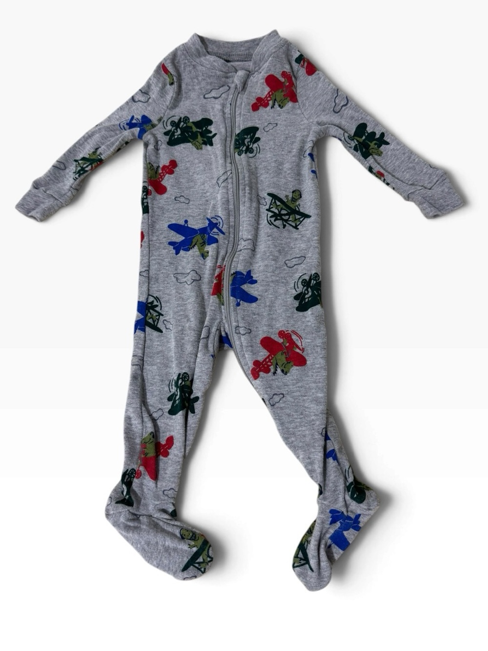DIP Gray Colorful Dinosaur Full Zip Footie Sleeper 3-6M